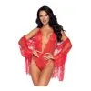 Body & Peignoir & String Tout Dentelle Sexy & Ceinture Satin - 3 Pièces - LEG AVENUE 86112 - Rouge 003