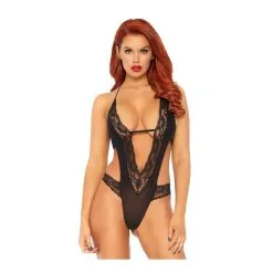 Body Dentelle Et Décolleté Profond LEG AVENUE 81406 - Noir 001