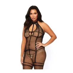 Body Entier Résille Transparent - Plus Size Bodystocking - LEG AVENUE 89226Q - Noir 001