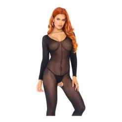 Body Entier Transparent & Fendu à L'entre Jambes - Bodystocking - LEG AVENUE 8297 - Noir 001