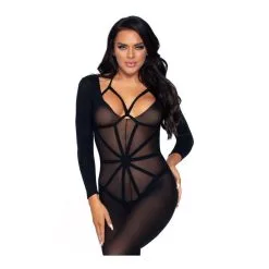 Body Entier Transparent Ouvert à L'entre Jambe - Bodystocking - LEG AVENUE 89151 - Noir 001