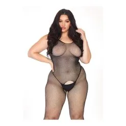 Body Entier Transparent Ouvert à L'entre Jambe & Strass - Plus Size Bodystocking - LEG AVENUE 89232X - Noir 001