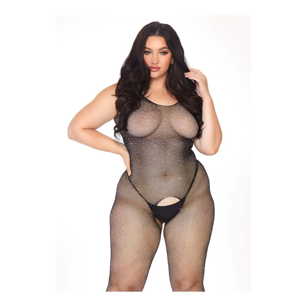 Body Entier Transparent Ouvert à L'entre Jambe & Strass - Plus Size Bodystocking - LEG AVENUE 89232X - Noir 001 1 Body Entier Transparent Ouvert à L'entre Jambe & Strass - Plus Size Bodystocking - LEG AVENUE 89232X - Noir 001