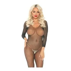 Body Entier Transparent Ouvert à L'entre Jambe & Strass - Bodystocking - LEG AVENUE 89233 - Noir 001