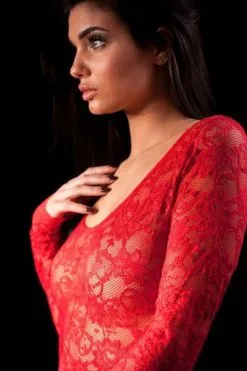 Body Sexy Dentelle & Longues Manches FOLIES RENAUD "Grace" 10050D - Rouge -Vente de soutien-gorge pas cher Body20sexy20dentelle202620longues20manches20FOLIES20RENAUD2022Grace222010050D20 20Rouge