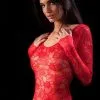 Body Sexy Dentelle & Longues Manches FOLIES RENAUD "Grace" 10050D - Rouge