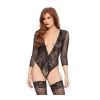 Body String Dentelle & Décolleté Plongeant LEG AVENUE 89220 - Noir 001