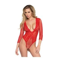 Body String Dentelle & Décolleté Plongeant LEG AVENUE 89220 - Rouge 003