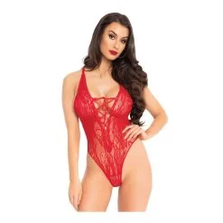 Body String Tout Dentelle Ultra Sexy Laçage à L'entre Seins LEG AVENUE 89248 - Rouge 003