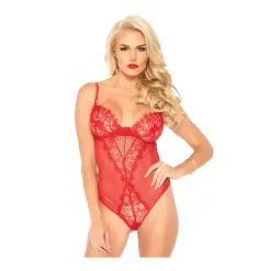 Body Transparent Sexy à Fines Bretelles Réglables LEG AVENUE 89239 - Rouge 003