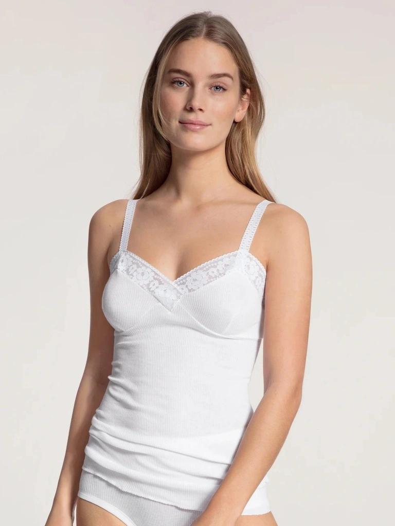 Chemisette 100% Coton Double Côtes & Dentelle CALIDA "Cotton 2:2" 17351 - Blanc 001 1 Chemisette 100% Coton Double Côtes & Dentelle CALIDA "Cotton 2:2" 17351 - Blanc 001