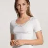 Chemisette Courtes Manches Coton & Dentelle CALIDA "Feminin Sense" 14451 - Blanc 001
