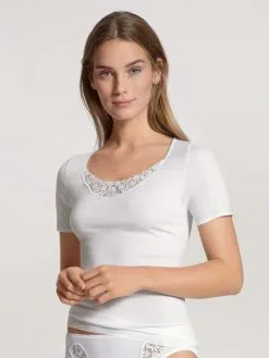 Chemisette Courtes Manches Coton & Dentelle CALIDA "Feminin Sense" 14451 - Blanc 001