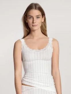 Chemisette Larges Bretelles & Dentelle 95% Coton CALIDA "Etude Toujours" 12092 - Blanc 001