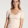 Chemisette Manche Courte Dentelle Laine & Soie CALIDA "Richesse Lace" 14990 - Light Ivory 090