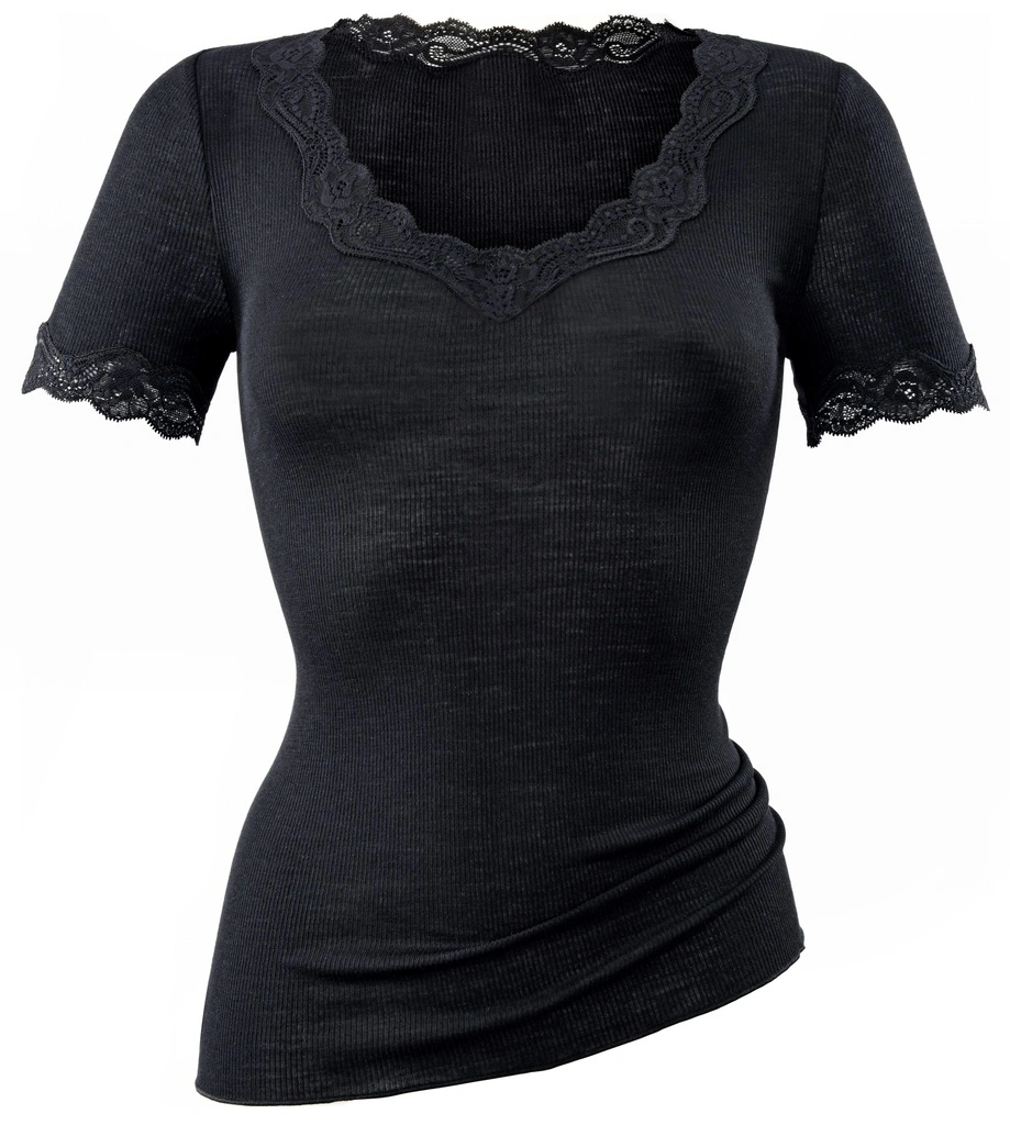 Chemisette Manche Courte Dentelle Laine & Soie CALIDA "Richesse Lace" 14990 - Noir 996 4 Chemisette Manche Courte Dentelle Laine & Soie CALIDA "Richesse Lace" 14990 - Noir 996 – Image 4