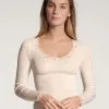 Chemisette Manche Longue Dentelle Laine & Soie CALIDA "Richesse Lace" 15990 - Light Ivory 090
