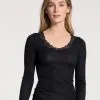 Chemisette Manche Longue Dentelle Laine & Soie CALIDA "Richesse Lace" 15990 - Noir 996