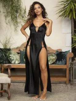 Longue Nuisette MARJOLAINE "Roxane" 4ROX3001 - Noir 0004