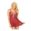 Nuisette Transparent Et Dentelle Avec Lanières & String LEG AVENUE 86108 - Rouge 003