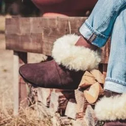 Pantoufles Hautes Laine D'alpaga Et De Corriedale FLEMAR "L'a Bohème" - Cuir