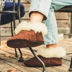 Pantoufles Laine D'alpaga Et De Corriedale FLEMAR "L'Insouciance" - Cuir