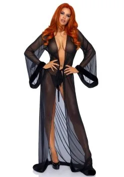 Peignoir Bord Fourrure & String LEG AVENUE 86110 - Noir