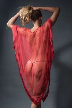 Poncho Sexy Tulle & Franges FOLIES RENAUD "Carly" 10040F - Rouge