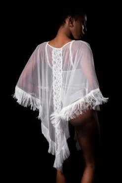 Poncho Sexy Tulle & Franges FOLIES RENAUD "Celia" 100216 - Blanc