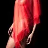 Poncho Sexy Tulle & Franges FOLIES RENAUD "Celia" 100216 - Rouge