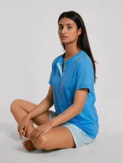 Pyjama Dame Short 100% Coton CALIDA "Daylight Dreams" 42154 - Azurit Blue 474 -Vente de soutien-gorge pas cher Pyjama20dame20short201002520coton20CALIDA2022Daylight20Dreams22204215420 20Azurit20Blue20474 3