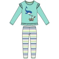 Pyjama Femme WOODY "Baleine" 231-1-PLG-S - Turquoise Et Rayé 702
