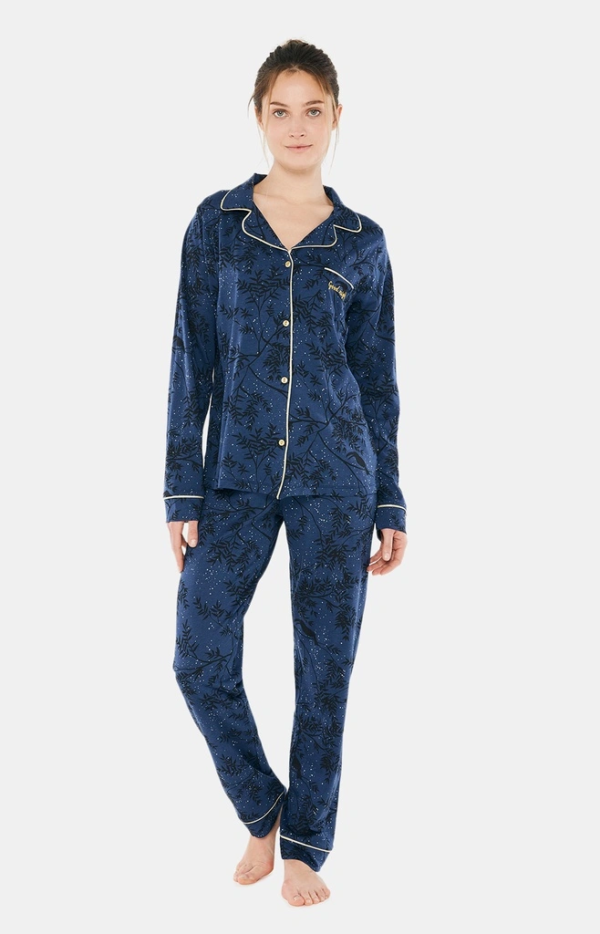 Pyjama Long Femme Boutonné En Pilou ARTHUR "Good Night" PLY - Marine GOODH22 2 Pyjama Long Femme Boutonné En Pilou ARTHUR "Good Night" PLY - Marine GOODH22 – Image 2
