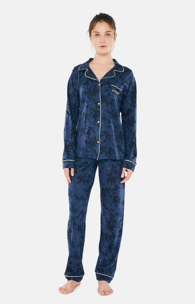 Pyjama Long Femme Boutonné En Pilou ARTHUR "Good Night" PLY - Marine GOODH22 1 Pyjama Long Femme Boutonné En Pilou ARTHUR "Good Night" PLY - Marine GOODH22
