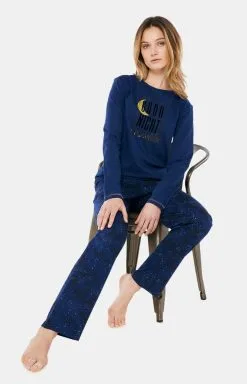 Pyjama Long Femme Coton Bio ARTHUR "Good Night" BAH - Marine GOODH22 -Vente de soutien-gorge pas cher Pyjama20long20femme20coton20bio20ARTHUR2022Good20Night2220BAH20 20Marine20GOODH22 2