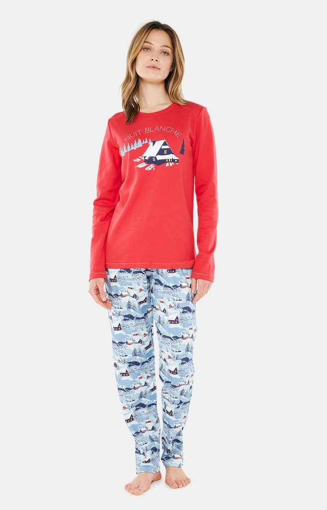 Pyjama Long Femme Coton Bio ARTHUR "Petits Chalets" MOL - Bleu NUITH22 1 Pyjama Long Femme Coton Bio ARTHUR "Petits Chalets" MOL - Bleu NUITH22