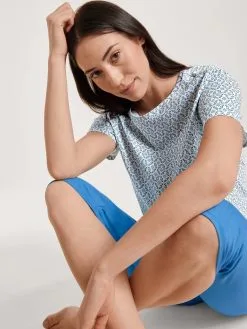 Pyjama Short 3/4 Dame 100% Coton CALIDA "Spring Nights" 40296 - Azurit Blue 474 -Vente de soutien-gorge pas cher Pyjama20short203 420dame201002520coton20CALIDA2022Spring20Nights22204029620 20Azurit20Blue20474 1