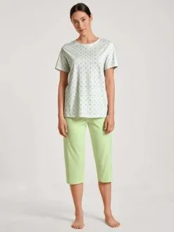 Pyjama Short 3/4 Dame 100% Coton CALIDA "Spring Nights" 40296 - Light Pistache 670