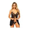 Robe Dentelle Babydoll Transparente Sexy & String - 2 Pièces - LEG AVENUE 8782 - Noir 001