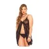 Robe Dentelle Babydoll Transparente Sexy & String - Plus Size 2 Pièces - LEG AVENUE 8782Q - Noir 001