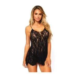 Robe Dentelle Transparente Sexy & String - 2 Pièces - LEG AVENUE 8717 - Noir 001