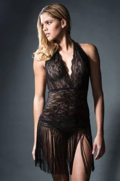 Robe Sexy Dentelle & Franges FOLIES RENAUD "Abby" 10629 - Noir