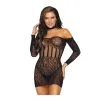 Robe Sexy Dentelle Et Résille Transparente LEG AVENUE 86966 - Noir 001