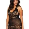 Robe Transparente En Dentelle Sexy - Plus Size - LEG AVENUE 86089Q - Noir 001