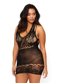 Robe Transparente En Dentelle Sexy - Plus Size - LEG AVENUE 86089Q - Noir 001