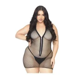 Robe Transparente En Résille Sexy - Plus Size - LEG AVENUE 86086X - Noir 001