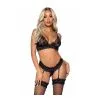 Soutien-gorge & String & Porte Jarretelle Sexy - 3 Pièces - LEG AVENUE 89293 - Noir 001