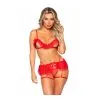 Soutien-gorge Ouvert Sexy & String & Porte Jarretelle - 3 Pièces - LEG AVENUE 81645 - Roug 003