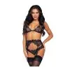 Soutien-gorge Sexy & String & Porte-jarretelle Avec Strass - 3 Pièces - LEG AVENUE 81621 - Noir 001