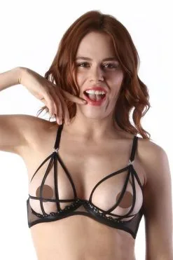 Soutien-gorge Sexy Armature Strass & Seins Nus FOLIES RENAUD "Bilitis" 2243 - Noir